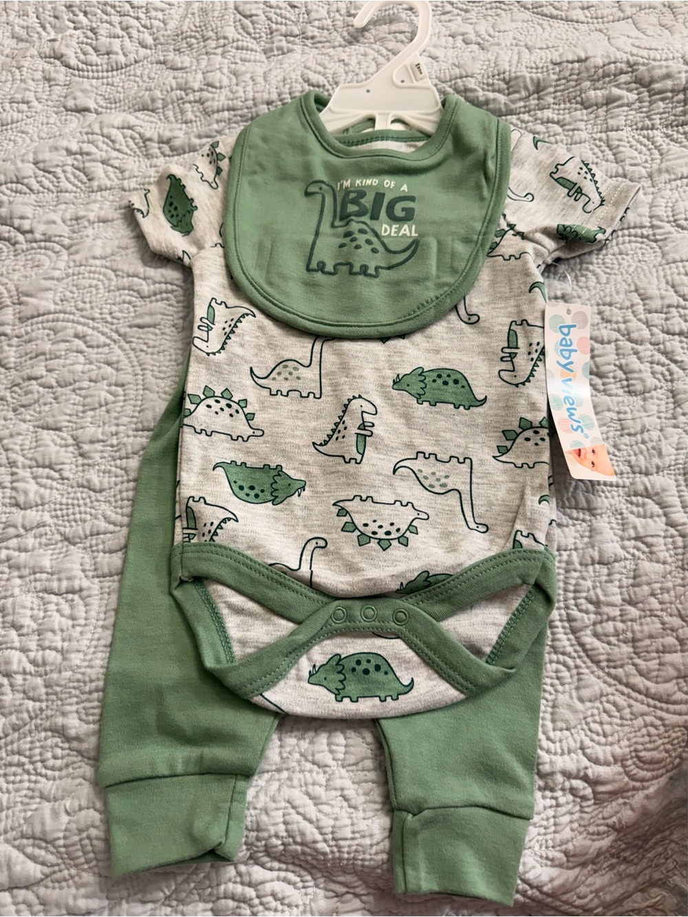Green Dino Matching Set with Bib